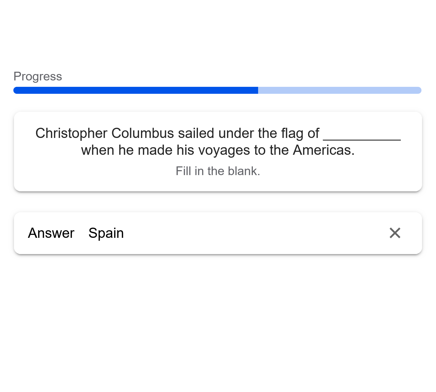 Fill in the blank quiz screenshot