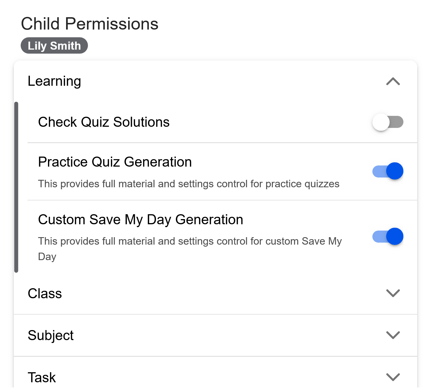 Child Permissions screenshot