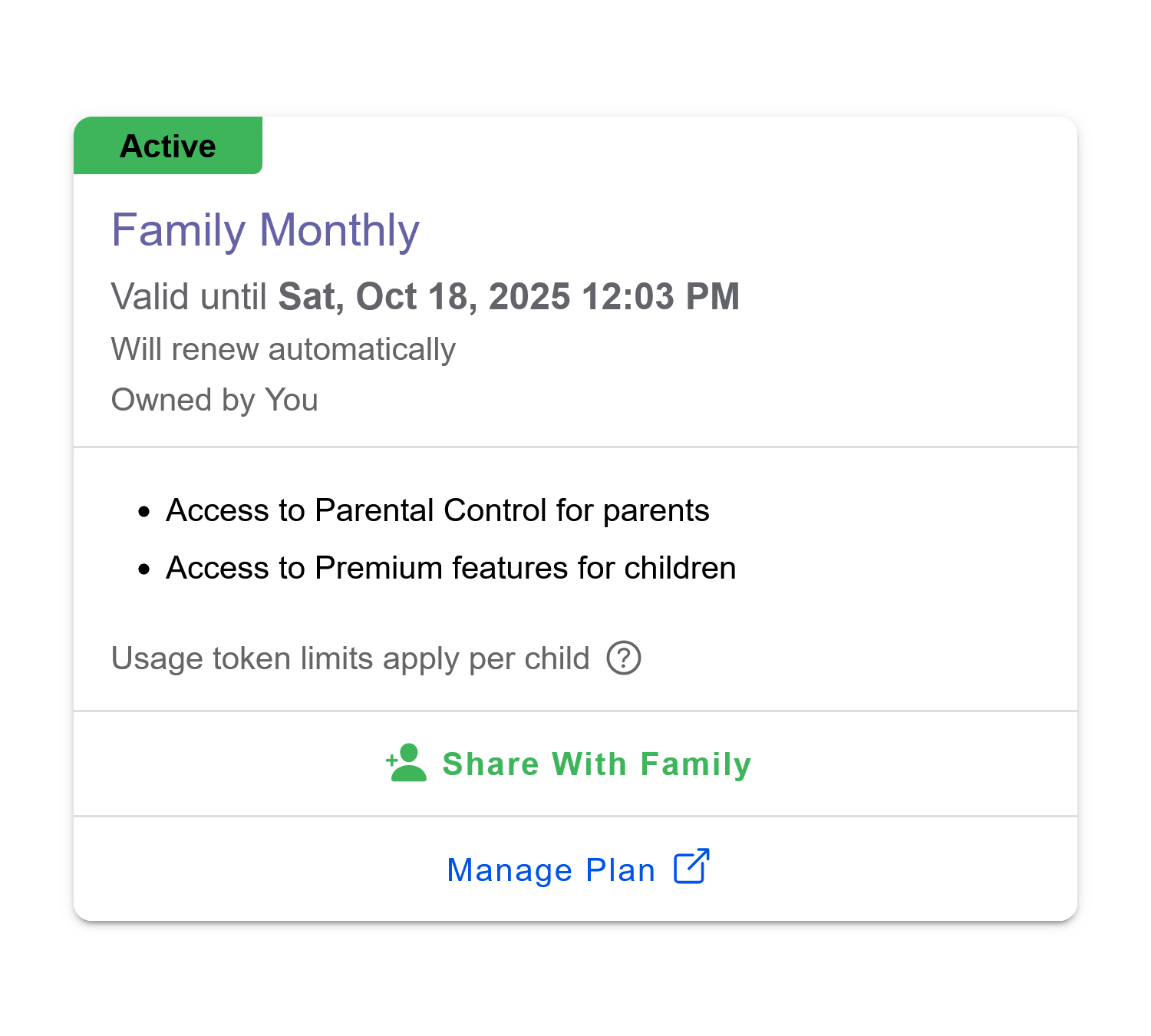 Family Plan screenshot
